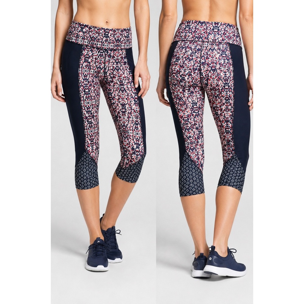Athleta High Rise Indigo Shores Chaturanga Capri Leggings XL Navy Red 227943 NWT